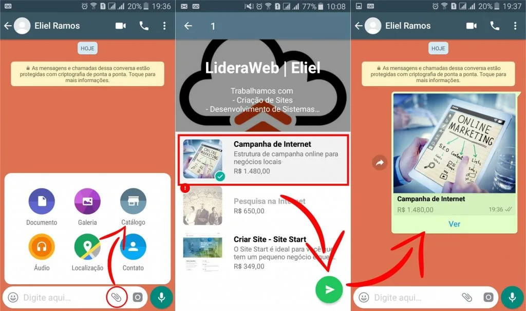 Enviar item do catálogo do WhatsApp em uma conversa.